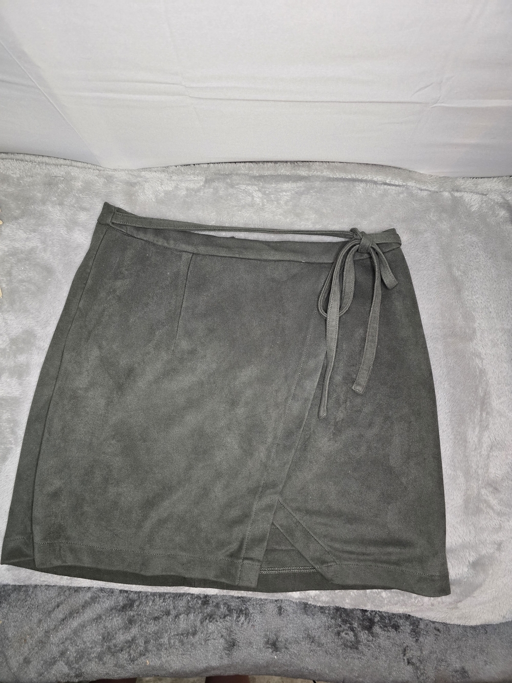 Living Doll Olive Green Faux Suede Wrap Skirt